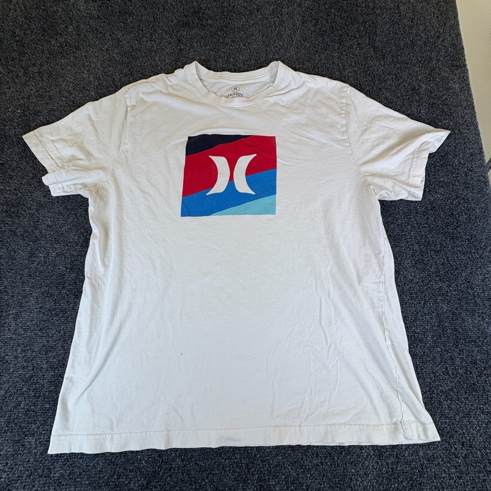 Hurley‎ T-Shirt Mens XL White Graphic Logo Cotton Short Sleeve Crew Neck Casual